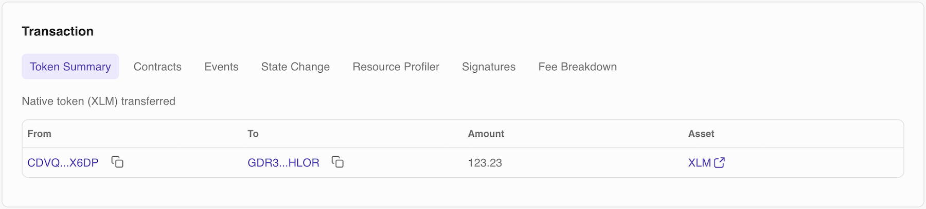 Token Summary tab